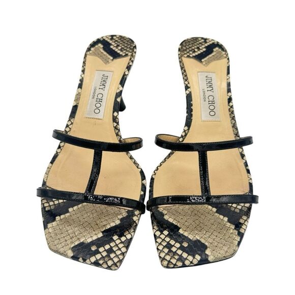 Jimmy Choo Ria Square-Toe Snakeskin-Embossed Leather Mules Size 10 - Picture 5 of 12